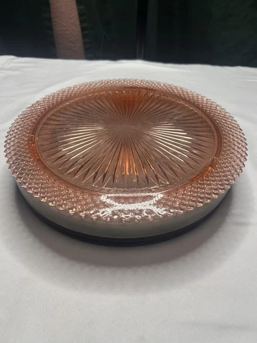 Vintage Anchor Hocking Miss America Pink Depression 12in Cake Plate 1935-38