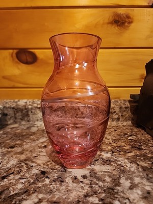 Teleflora ~ MAUVE ~ PINK ~ ROSE COLOR GLASS VASE ~ 8'' ~ Etched Grooved Lines
