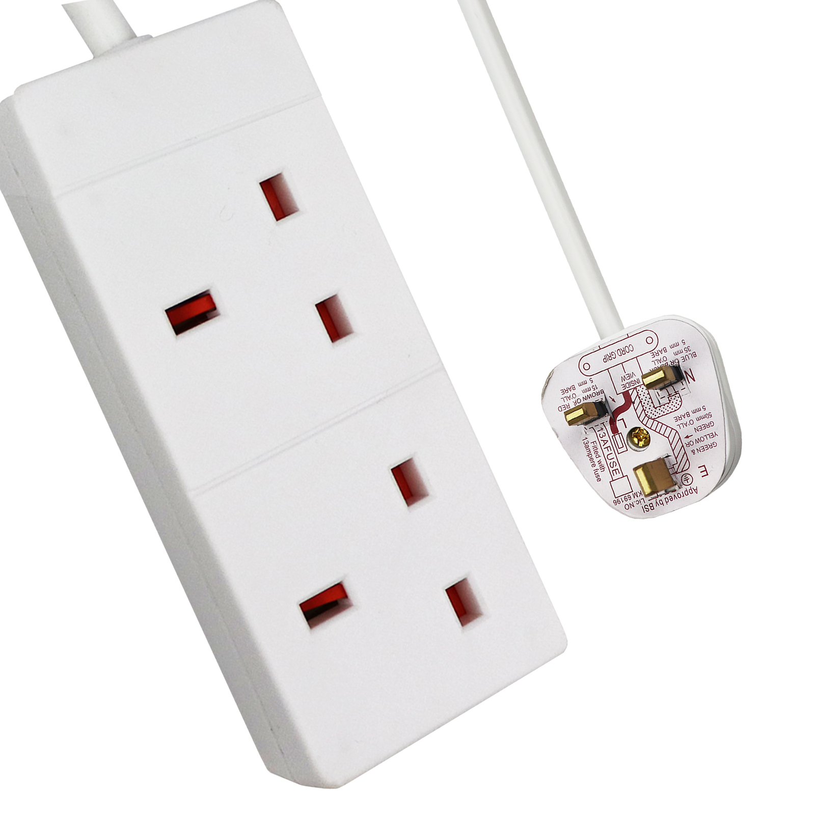 Extension Lead Cable Electric Socket UK Plug Mains Power 1 2 4 6 8 Gang Way