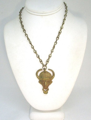 Cast Brass African Mask Pendant Necklace 31.3 grams pendant: 2” x 1 1/2”