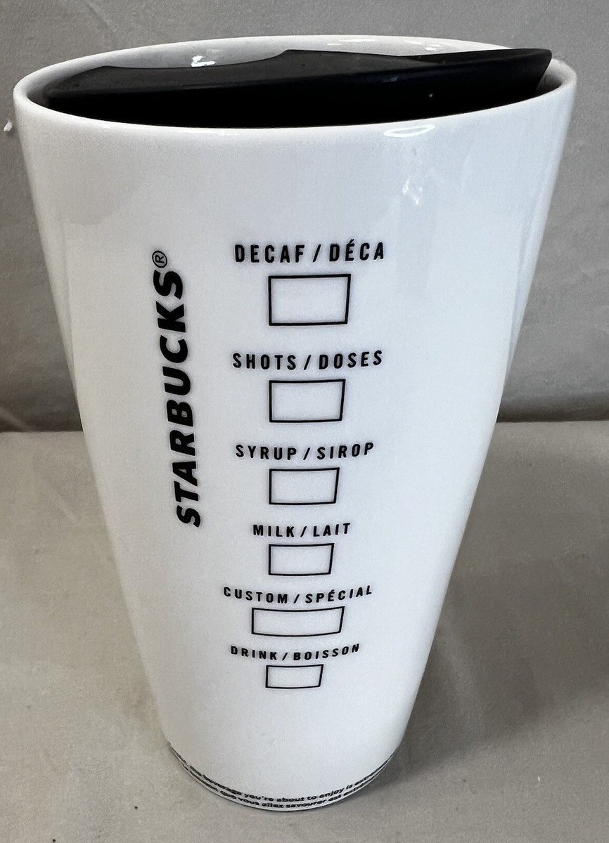 Starbucks 12 Oz Ceramic Tumbler Cup With Lid Decaf Shots Syrup