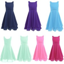 Big Girls Sleeveless Knotted Waist Chiffon Flower Girl Dress Wedding Party Gowns