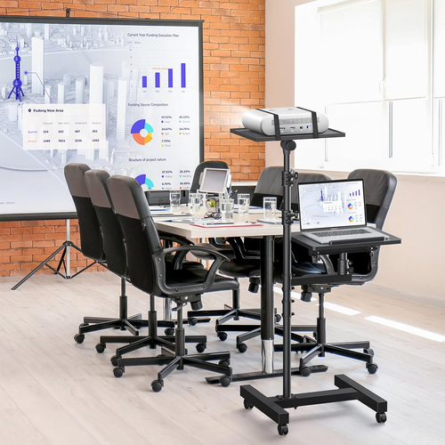 Projector Stand Tripod: 2 Shelves Mobile Laptop Cart Adjustable Height 45 to 64 - Picture 8 of 9