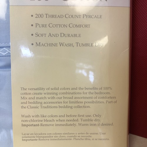 JCP Classic Traditions FULL Flat& Fitted Sheets 100% Cotton no Wrinkle SKY BLUE - Picture 7 of 8