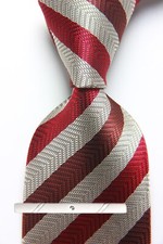 New Classic Striped Red Brown Beige JACQUARD WOVEN 100 Silk Men's Necktie Tie