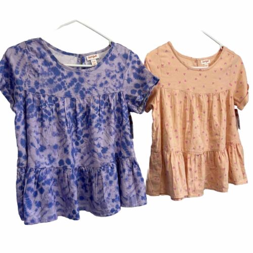 Cat & Jack Girls Size 14 XL Lot Of 2 Short Sleeve Purple And Peach Tops