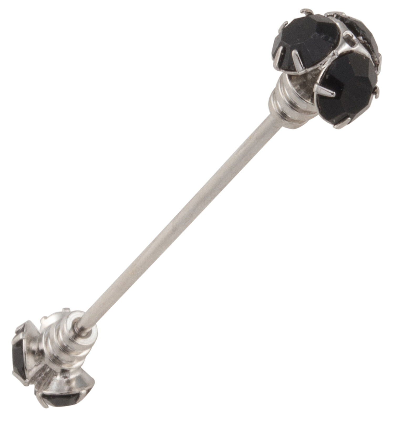 Mens Collar Bar Pin Silver Tone Black 6 Stone Rhinestone 2 3/16"