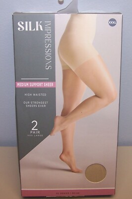 SILK IMPRESSION Medium Support Sheer High Waist 30 Denier Beige 2 pair Tights 3X