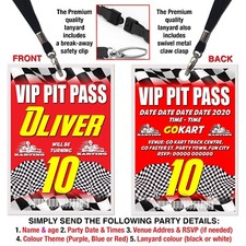 KARTING GO KART THEME LANYARD VIP PASS, Birthday Party Invitation, Personalised
