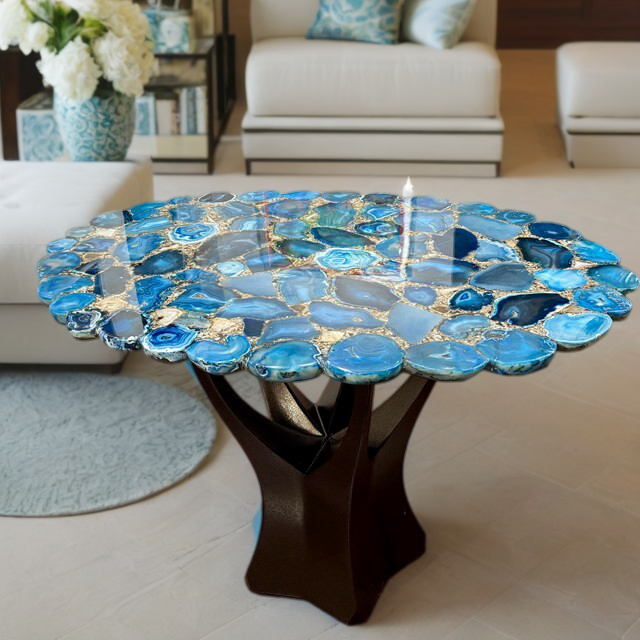 Luxury Blue Geode Agate Coffee Table Top for Living Room Centerpiece Decor