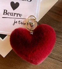 KEYRING Heart PLUSH Fluffy Keychain Bag Charm Holder RUBY RED