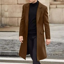 Mens British Long Sleeve Trench Coat Winter Business Office Overcoat