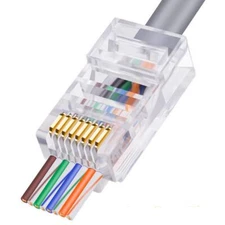RJ45 CAT5e Pass-Through Connectors 8P8C Gold Plated 3-Prong Pins for Cat5 Cat...