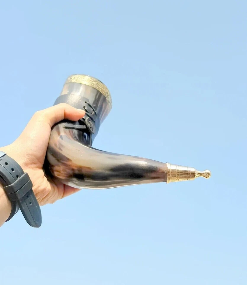 Tasse en corne viking style bière bière bœuf à boire étui en cuir pour... - Photo 3/4