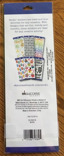 STICKO ekSucess Vinyl Raised STICKERS NIB 40+ Colorful BUGS W big Eyes Cute - Picture 6 of 12