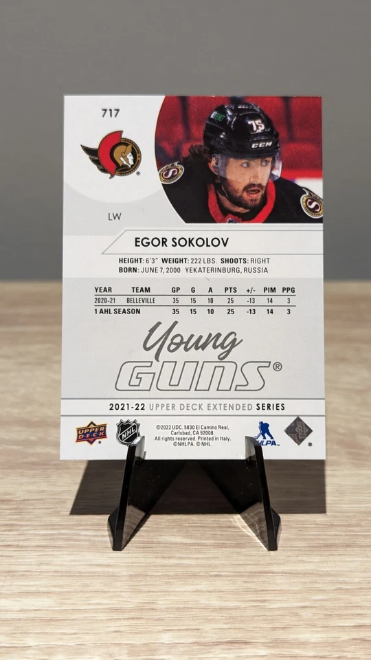 2021-22 Upper Deck Extended Series Egor Sokolov Young Guns No.717 Senators - Image 2 of 2