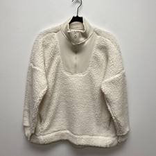 Aerie Women Ivory Long Sleeve 1/4 Zip Pullover Dream Sherpa Natural Sweatshirt S