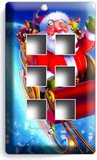 SANTA CLAUS SLEIGH WITH TOYS FLIES AT NIGHT LIGHT SWITCH OUTLET WALL PLATE DECOR