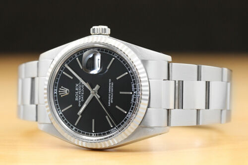 ROLEX MENS DATEJUST 16014 BLACK DIAL 18K WHITE GOLD BEZEL & STEEL WATCH - Picture 2 of 8