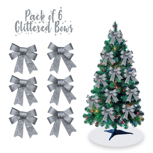 6Pcs Bows Christmas Tree Glitter Bowknot Ornaments 11cm Party Gift Xmas Decor - Picture 12 of 33