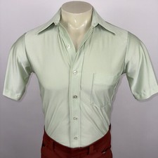 Vintage Arrow Shirt Qiana Nylon Shiny Green 60s 70s Club Disco Small Mens 14.5
