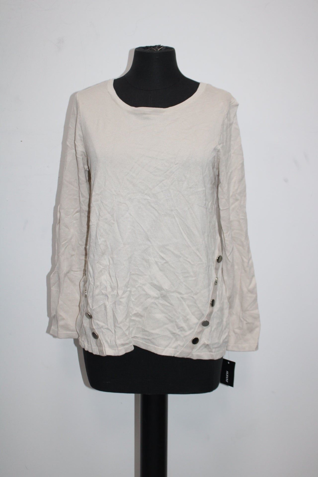 Alfani Women Hardware Seamed Pullover, Beige, Small