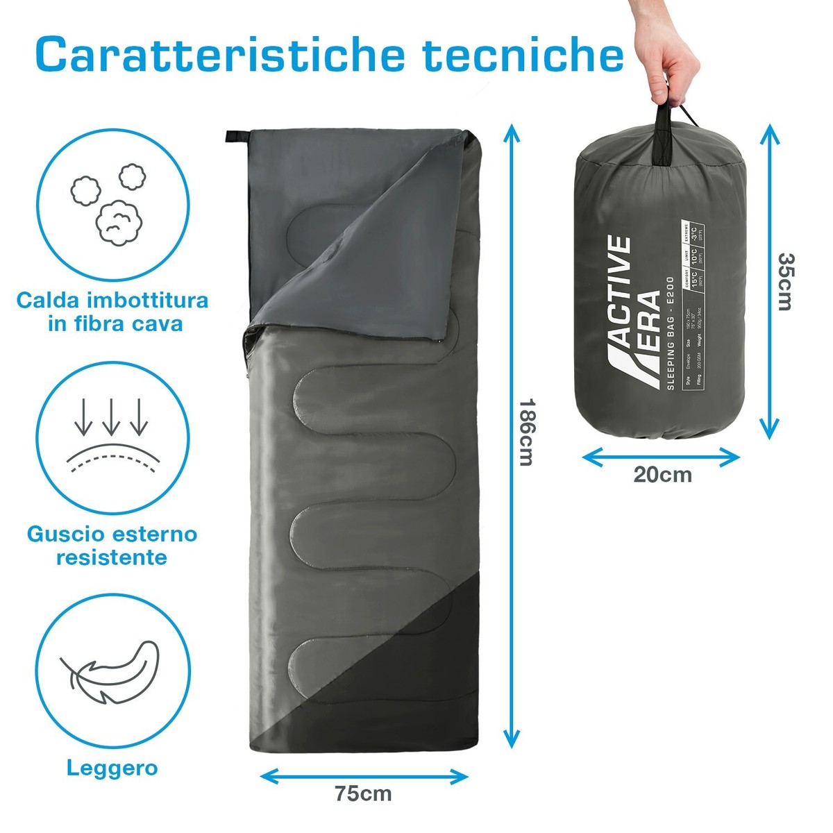 Active Era Eccellente Sacco A Pelo Di Forma Rettangolare Ultraleggero E