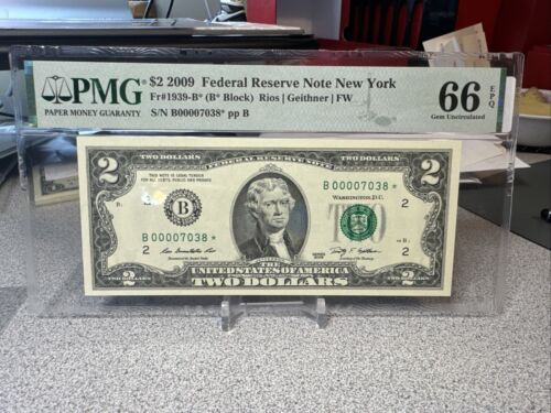 𤩠2009* New York Star $2 FRN (B* Block) PMG 66 EPQ Gem Unc. 128,000 printed - Picture 6 of 9