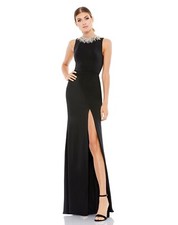 NWT MAC DUGGAL Sleeveless Rhinestone Collar Column Black Maxi Dress Size 0