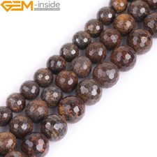 Round Brown Bronzite Beads Faceted Natural Gemstone Beads Jewelry Making 15"