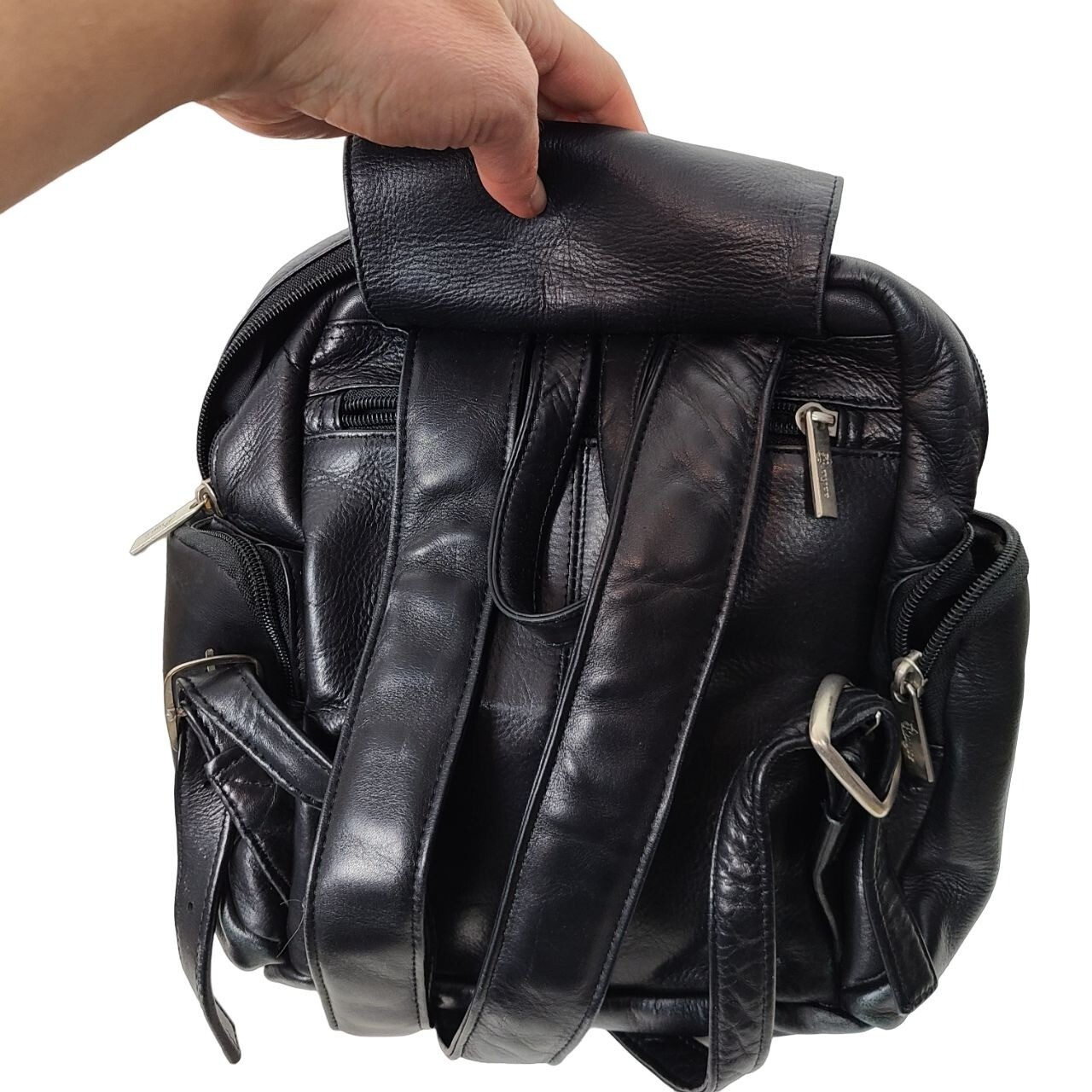 Royce Womens Black Leather Vintage Design Multi-zip Backpack Bag Pockets