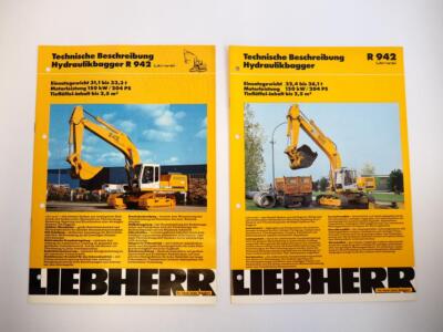 2 Prospekte Liebherr R942 Litronic Hydraulikbagger Techn. Beschreibung 1990/94
