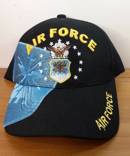 Air Force Black Embroidered Eagle Emblem Spellout adjustable Strapback Hat Cap - Picture 2 of 10