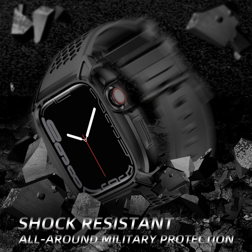 Para Apple Watch 9/8/7/6/5/4/SE 44/45mm Caja de Acero Inoxidable Banda de Goma Mod Kit Foto 4 de 4