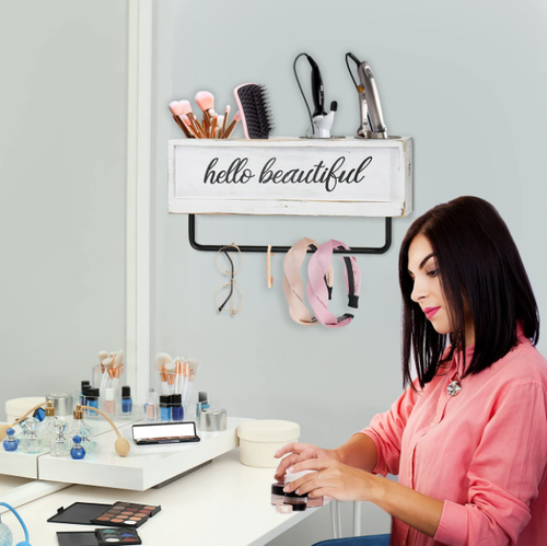 Rustic Hair Dryer Holder Wall Mounted, Hair Tools and Styling Organizer with Tow - 第 5/24 張圖片