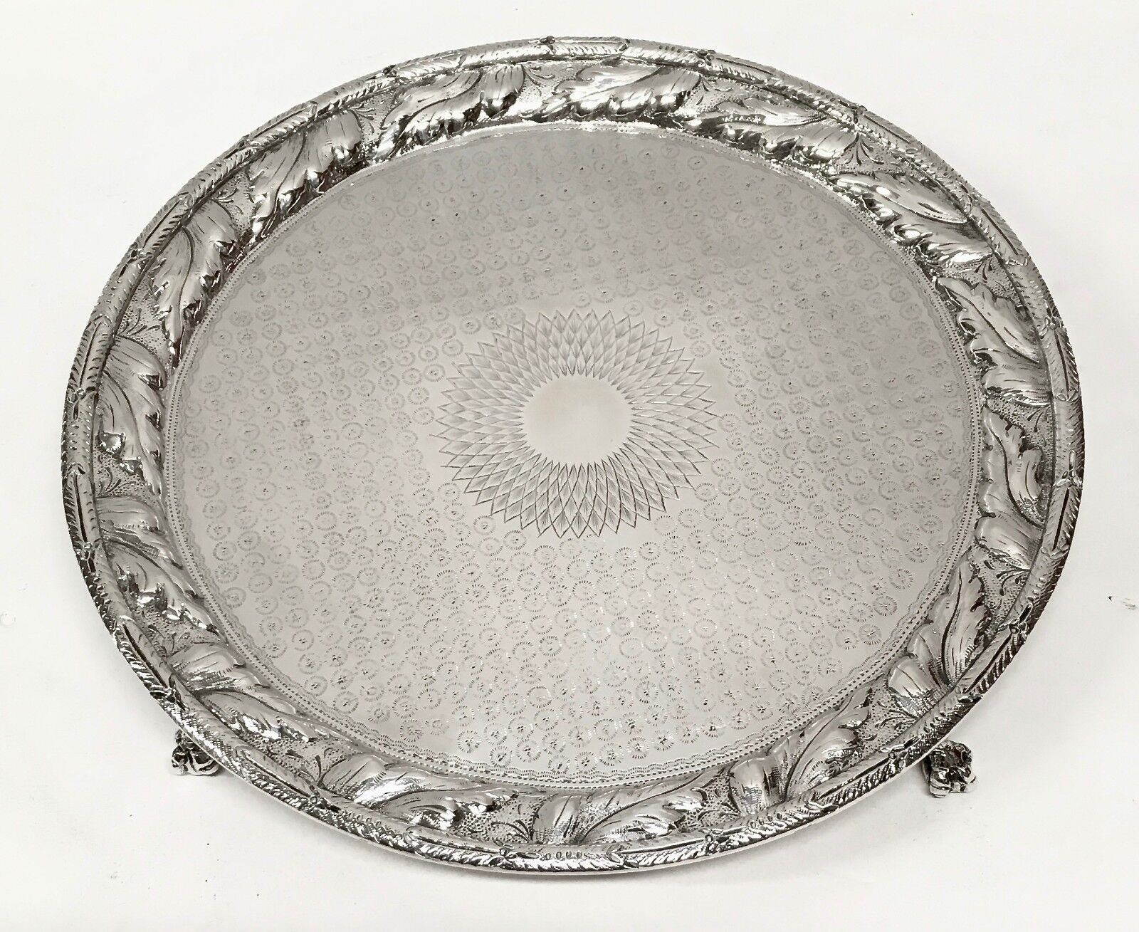 1846-1861 S Kirk & Son American Coin Silver Repousse footed Salver 10in. 606.3g