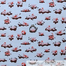 BonEful FABRIC FQ Cotton Quilt White Scenic Farm Animal Pink PIG Boy Girl Unisex