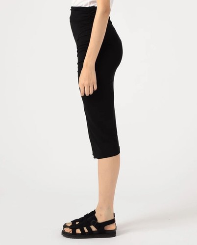 James Perse NWT Black Crepe Matte Jersey Shirred Pencil Midi Skirt Size 1 - Picture 2 of 7