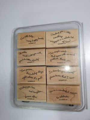 Set of 6 Stampin' Up! Curvy Verses-Wood Mounted Rubber Stamp-EUC in Box