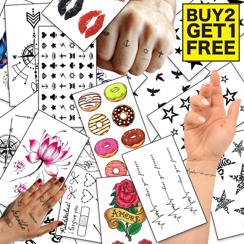 DELUSION TATTOOS Temporäres Tattoo Transfer Aufkleber Klein Männer Frauen Kinder Wasserdicht Fake Realistisch