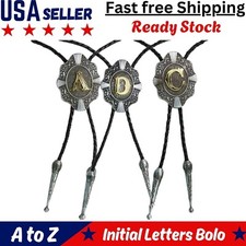 INITIAL LETTERS BOLO TIE WESTERN COWBOY RODEO TEXAS USA VINTAGE FASHION