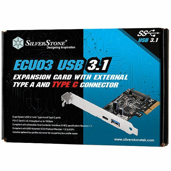 Silverstone SST-ECU03 Low Profile 1 x USB3.1 (A), 1 x USB3.1(C), PCI-E Gen2.0 x2 - Image 3 of 3