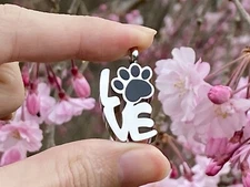 Pet Cremation Jewelry LOVE Paw Print Pendant Urn Holds Ashes Dog Cat Ash Cremain