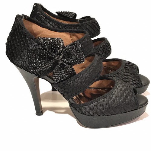 Zapatos de tacón Poetic Licence para mujer 9 negros satinados peep toe fiesta - Imagen 3 de 11