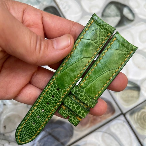 22mm Padded Green Genuine OSTRICH Leg LEATHER SKIN WATCH STRAP BAND Curved head - Picture 16 of 19