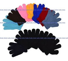 Wholesale Lot 12 Pairs Boys Girls Kids Knit Magic Solid Plain Gloves New York 