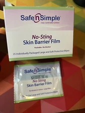 New in box 25 Safe n Simple No Sting Skin Barrier Film wipes Ex 5-31-25 Ostomy