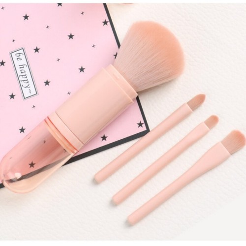 Set pennello trucco polvere ombretto evidenziatore labbra mini viaggio retrattile 4 in 1 U - Foto 7 di 12