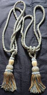 PAIR OF VINTAGE TASSEL CURTAIN TIE BACKS TURQUOISE & GOLD LARGE & FABULOUS!