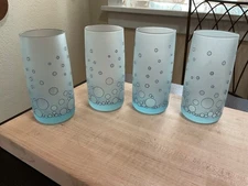 4 Blue "Bubble" Tumbler Glasses